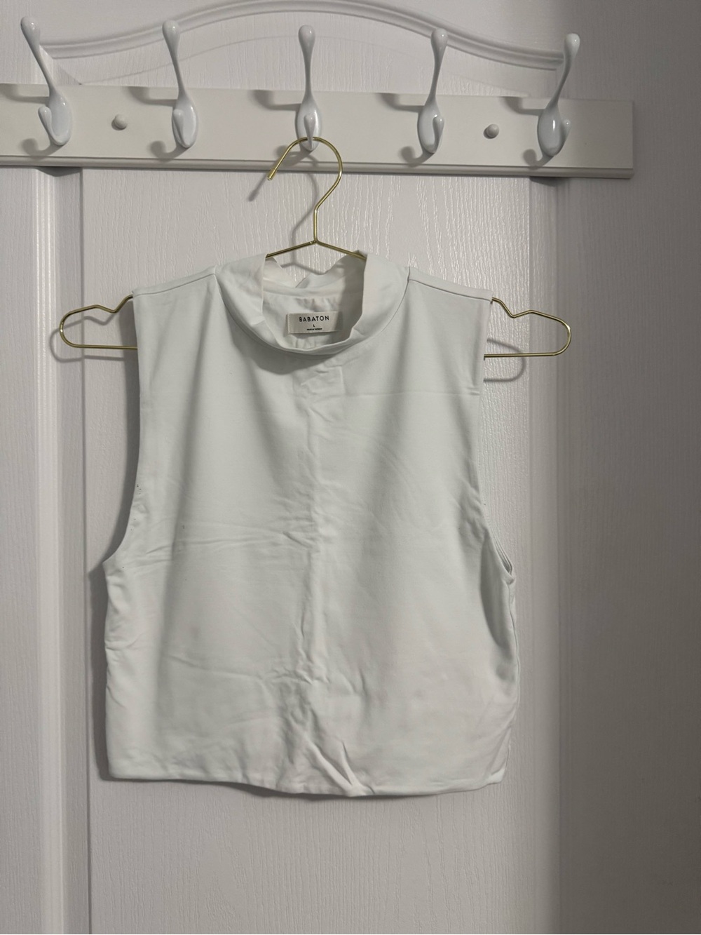 Babaton White Sleeveless Mock Neck Tank